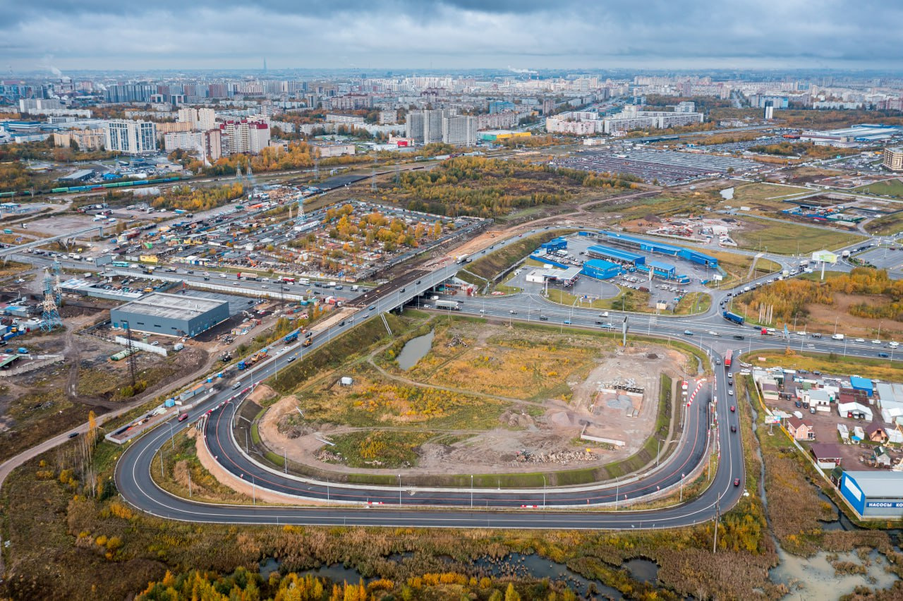 Новый путепровод и съезды, вид сверху