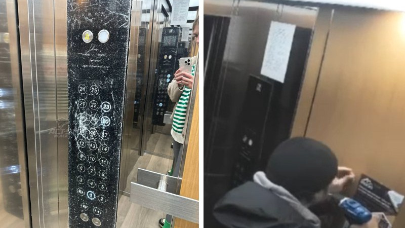 Новосибирец не смог прикрутить дрелью рекламу ремонта в лифте и психанул: видео