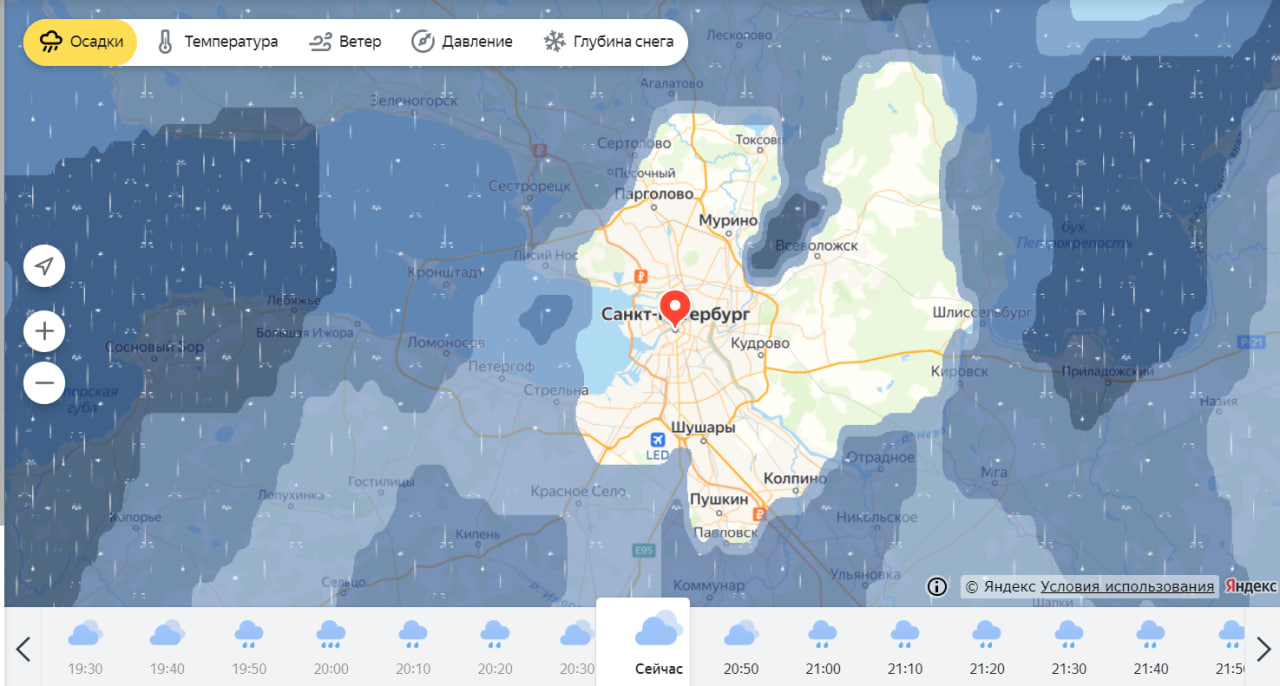Дождь в Петербурге на карте «Яндекс.Погоды» — как будто над городом зонтик  - 17 июня 2024 - ФОНТАНКА.ру