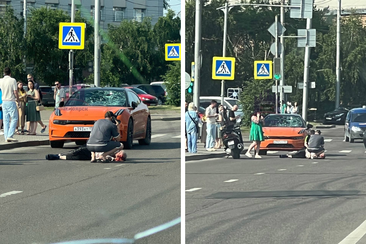 В центре Красноярска дедушка пошел через дорогу на красный — его на полном ходу снесла машина