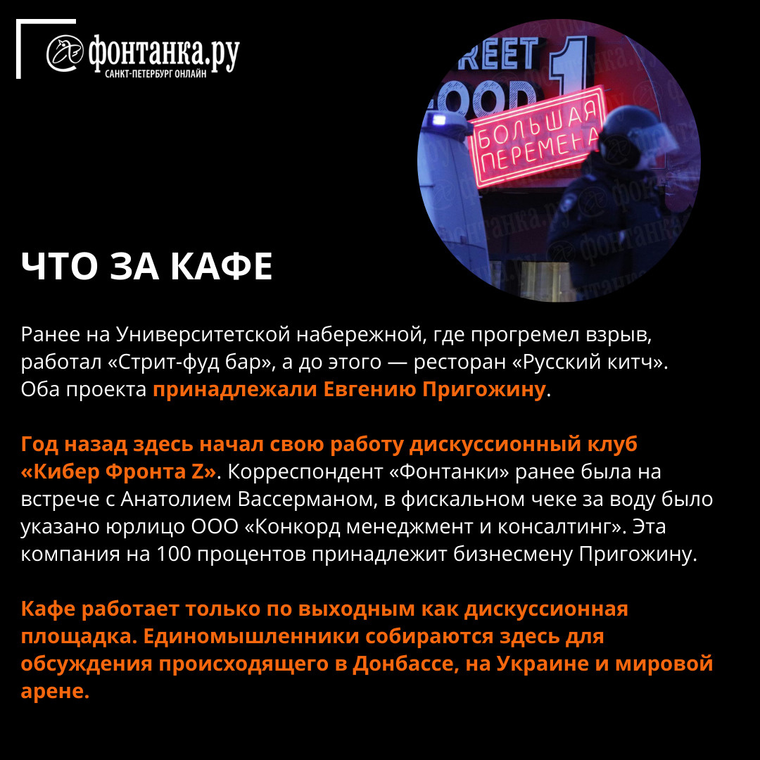 Что известно о взрыве на Университетской и гибели Владлена Татарского —  коротко о главном - 3 апреля 2023 - ФОНТАНКА.ру