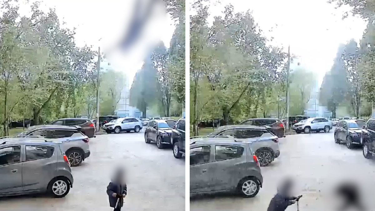 В сантиметрах от ребенка: появилось видео падения юноши с высоты на проспекте Кирова