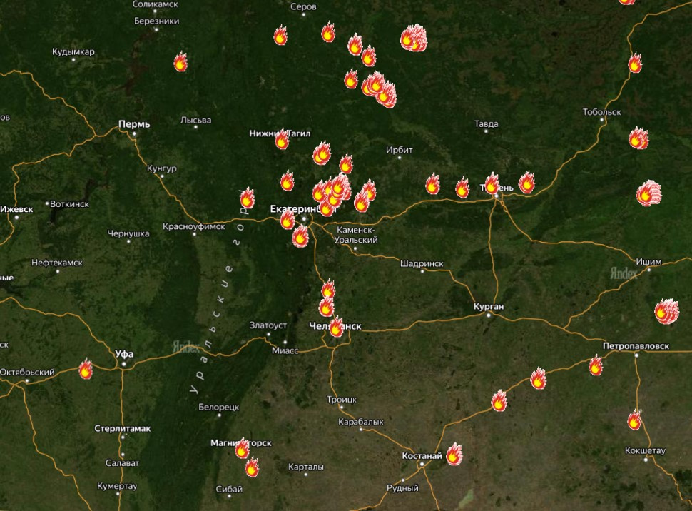 Карта пожаров екатеринбург лесных