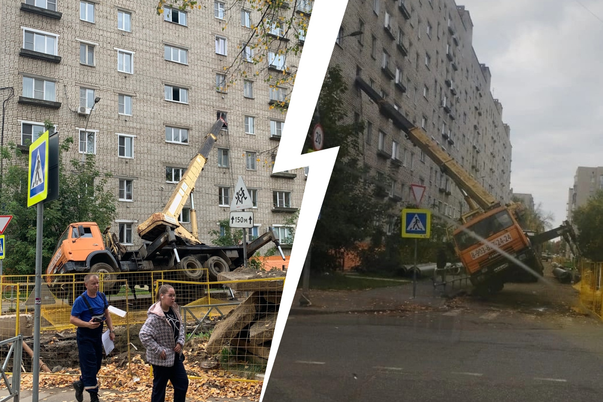 В Ярославской области на жилую многоэтажку упал автокран. Видео с места ЧП  | 29.09.2023 | Ярославль - БезФормата