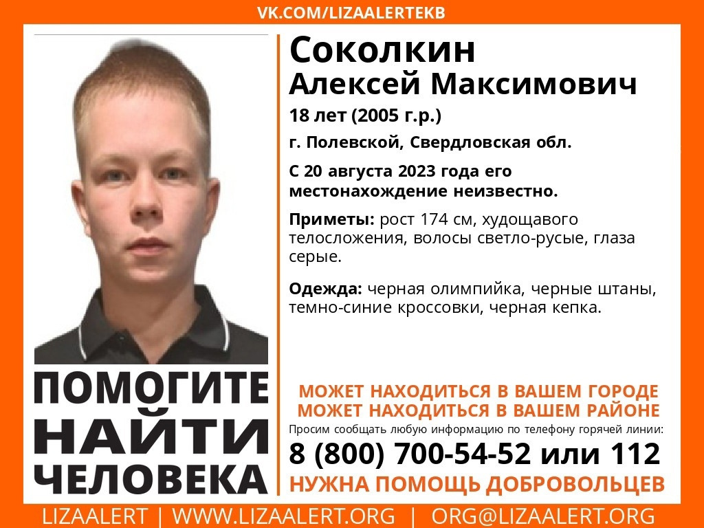 На Урале пропал 18-летний парень Алексей Соколкин - 24 августа 2023 - e1.ru