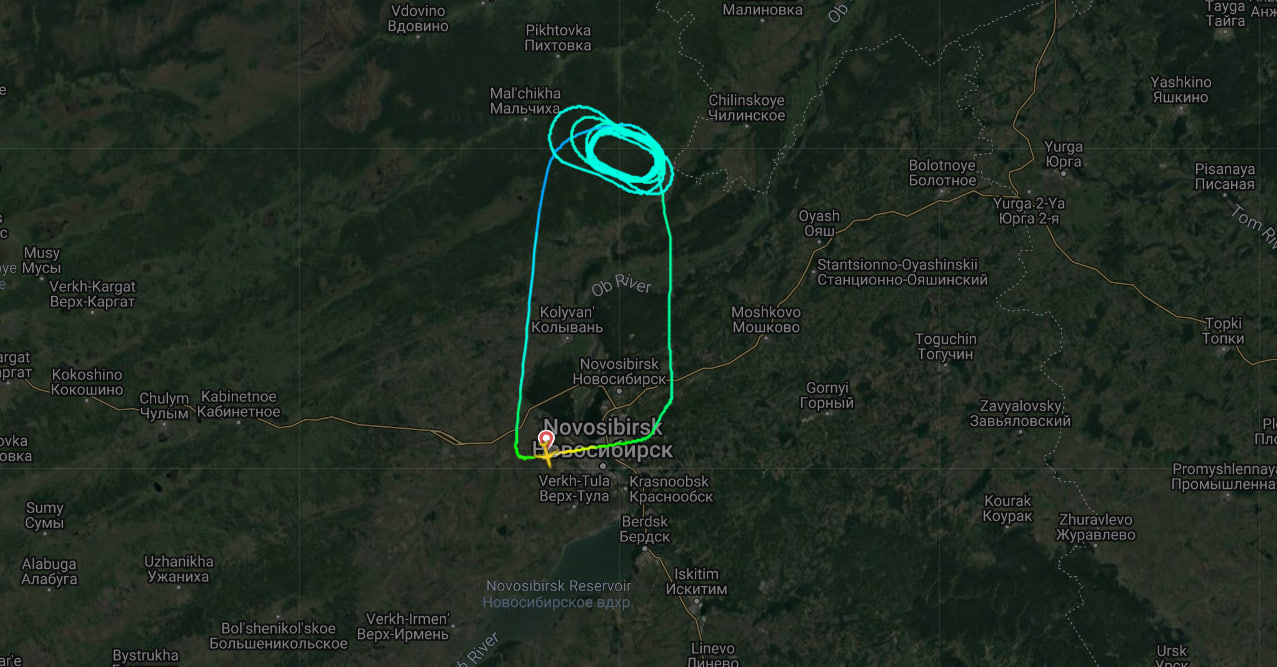 Самолет примерно 9 кругов совершил в небе над Новосибирском, а после вернулся в Толмачево