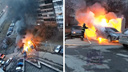 Три автомобиля сгорели на парковке у дома на улице 9 Мая в Красноярске