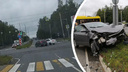 «Наша машина в хлам»: вылетевший на красный таксист устроил аварию с иномаркой в Брагине. Видео