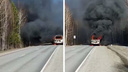 «Пожарка нужна. И автобус другой нужен»: ПАЗ сгорел на трассе в Новосибирской области — видео