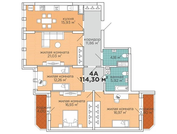 А это планировка просторной четырехкомнатной квартиры