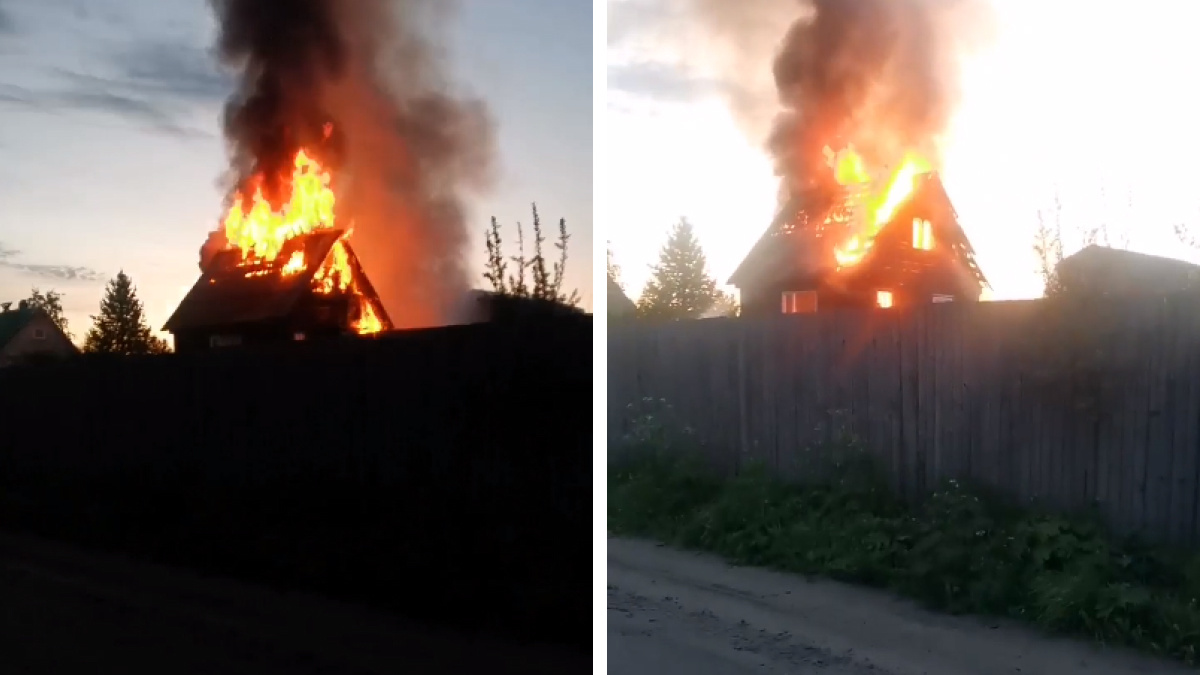 Ночной пожар на Краснофлотском попал на видео: дом полыхал как факел