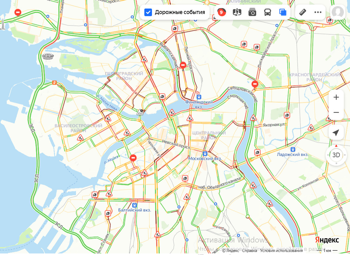 В Петербурге и Москве — 9-балльные пробки