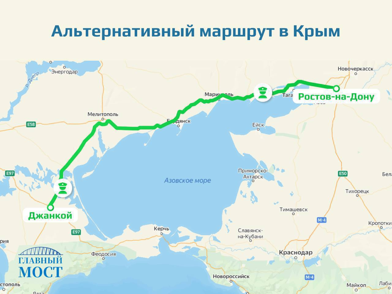 Альтернативный путь в Крым по суше — карта