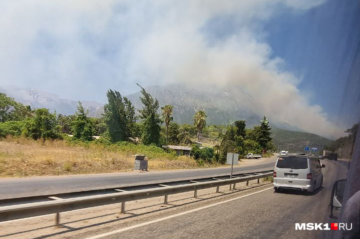 Дым от лесных пожаров виден издалека, туристы фотографируют его из автобусов